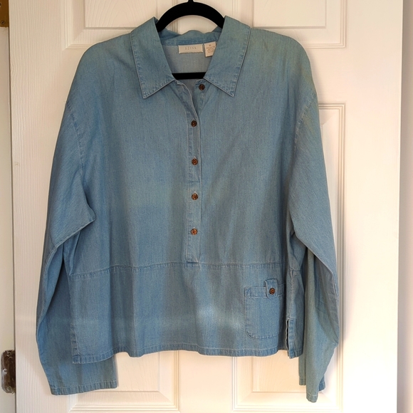 SOLD 💝3 FOR $30💝 J. JILL SOFT Long Sleeve Denim Button Down Shirt XL - Picture 1 of 6